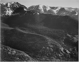 Woods Art Print - View Of Wooded Hills With Mountains In Background, "in Rocky Mountain National Park, " Colorado. Photographs Of National Parks And Monuments, Compiled 1941 - 1942, Documenting The Period Ca. 1933 - 1942.