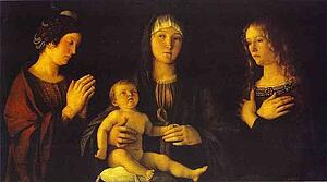 Virgin And Child Between St. Catherine And St. Mary Magdalene - Art Print Art Print - Virgin And Child Between St. Catherine And St. Mary Magdalene