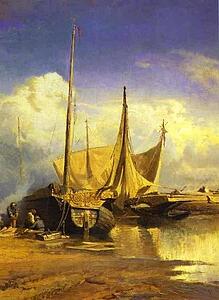 Art Print - Volga View. Barges. Detail
