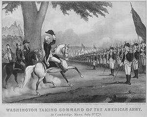 By Art Print - Washington Taking Command Of The American Army, At Cambridge, Massachusetts July 3rd, 1775. Copy Of Lithograph By Currier & Ives ™, 1876.