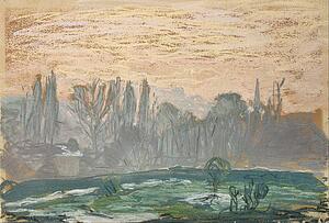 Sky Art Print - Winter Landscape With Evening Sky