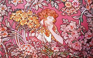 Flower Art Print - Woman Among The Flowers