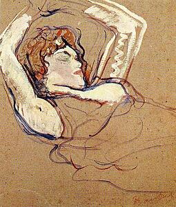Art Print - Woman Lying On Her Back, Both Arms Raised