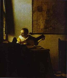 Art Print - Woman Playing A Lute Near A Window