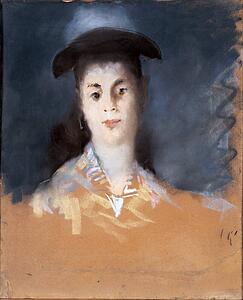 Women Hats Art Print - Woman Wearing A Hat With Silk Gauze