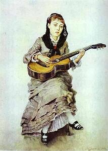 Art Print - Woman With Guitar. Portrait Of S.a. Kropotkina, Née Charet(?)