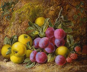 Plums And Raspberries Art Print - Yellow Apples, Plums And Raspberries