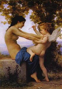 Young Girl Defending Herself Against Eros - Art Print Art Print - Young Girl Defending Herself Against Eros