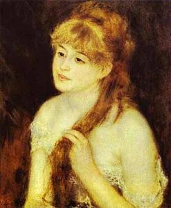 Young Woman Braiding Her Hair - Art Print Art Print - Young Woman Braiding Her Hair